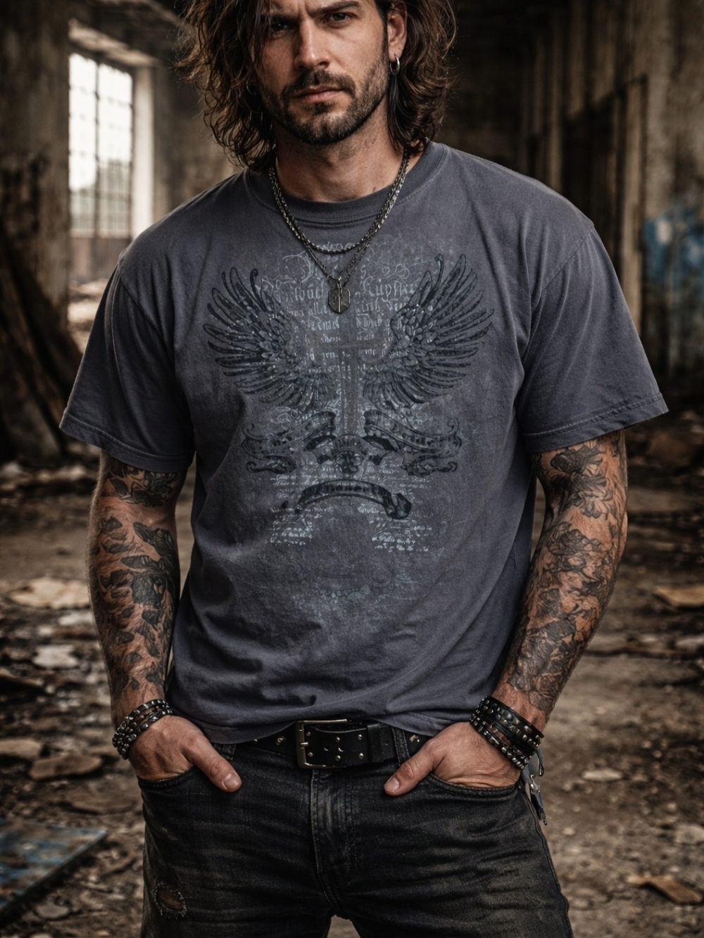 Men's Graphic Crewneck T‑Shirt - Charcoal Grey